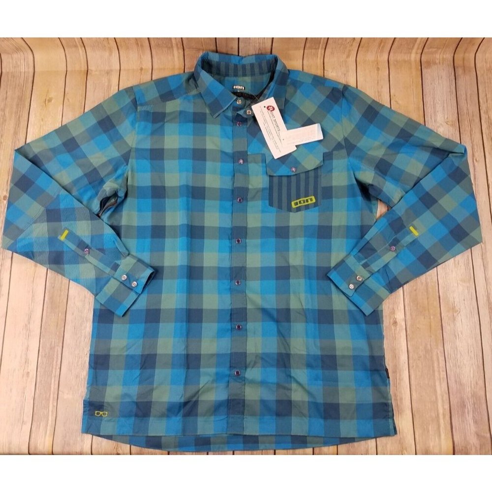 ION Surfing Trails Men’s L/S Snap Button Plaid Outdoor Hiking Shirt 2XL Blue B44